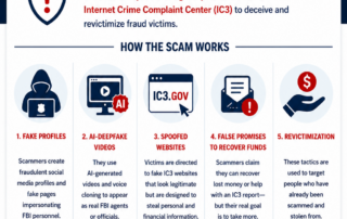 FBI warning infographic explaining scammers impersonating IC3 and FBI personnel