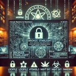 A concept image representing Bronze Starlight Ransomware. The image depicts a computer screen filled with encrypted data symbols and code.
