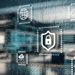 Data breach recovery planning. This image depicts a digitally rendered concept of a circuit board with various cybersecurity symbols. It features a complex network of electronic traces and nodes, simulating a computer motherboard. Prominently displayed are icons representing a globe, a padlock, and binary code (0s and 1s), all symbolizing different aspects of digital security. The image has a high-tech, futuristic feel, with a sharp focus on the central area gradually blurring towards the edges, enhancing the depth and detail of the circuitry.