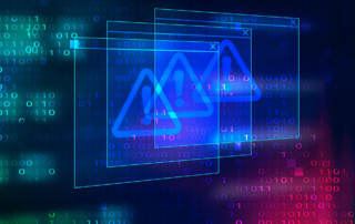 LockBit ransomware recovery. The image shows a digital graphic with a dark background, featuring layers of translucent blue and green warning symbols (triangles with exclamation marks). These symbols appear to overlap with each other, suggesting multiple alerts or warnings. Behind the warning icons, there are binary code sequences (ones and zeros) scattered across the image, giving it a techy, cybersecurity-related vibe. The colors range from shades of blue to red, adding to the impression of a data or security breach alert.