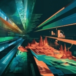 Three Key Cybersecurity Gaps That Left Organizations Vulnerable in 2024. Ai generated. The image is a vibrant and dynamic digital illustration, featuring abstract representations of data flow and technology. It has a futuristic, almost cyberpunk aesthetic, with neon colors, primarily in shades of green, blue, orange, and teal. The scene seems to depict a high-tech landscape or a data highway, with various layers of digital information and structures. It has a sense of depth, as if looking down a long, tunnel-like corridor filled with lines of code, abstract buildings, and data streams moving forward. The left side contains rows of binary code and text, suggesting a flow of digital information, while the right side has more angular, red-orange shapes resembling a cityscape or circuit board. Towards the center and bottom, there are geometric shapes and lines connecting the sections, giving the impression of interconnected networks. The style is abstract but structured, evoking the feeling of a digital world or a futuristic network in motion, perhaps symbolizing data transmission or cyber infrastructure. The overall vibe is fast-paced and technologically advanced.