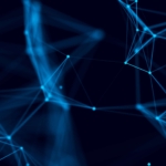 post-quantum-cryptography-solutions Post-Quantum Cryptography Solutions. A blue-toned web of connected points and lines forming a geometric pattern. The lines glow against a dark background, representing data flow, blockchain, or a digital mesh network.